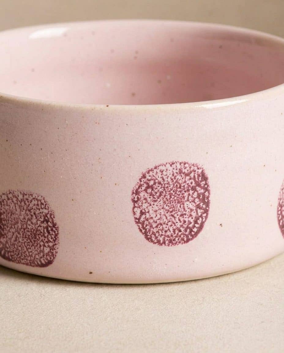 Pop Dots Stoneware Pet Bowl 16,5cm Pink