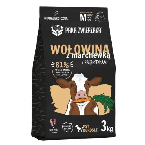 Karma sucha Wołowina z marchewką "M" 3kg Paka Zwierzaka