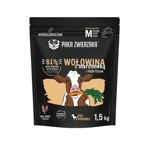 Karma sucha Wołowina z marchewką ''M'' 1.5kg Paka Zwierzaka