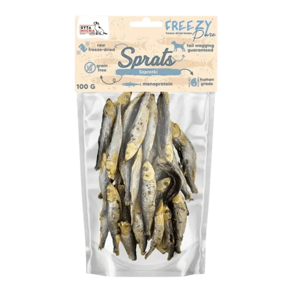 100% liofilizowane szprotki dla psa 100g FREEZY Pure – packshot produktu na białym tle