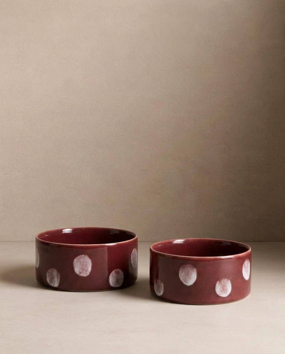 Pop Dots Stoneware Pet Bowl 14cm Burgundy