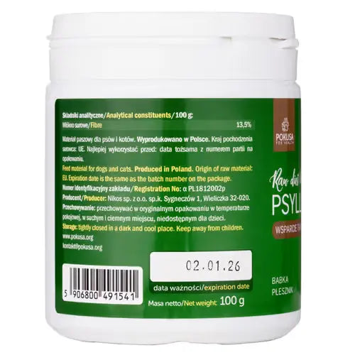 Pokusa Raw Diet Line Psyllium 100g - babka płesznik, na wsparcie układu trawiennego psów i kotów