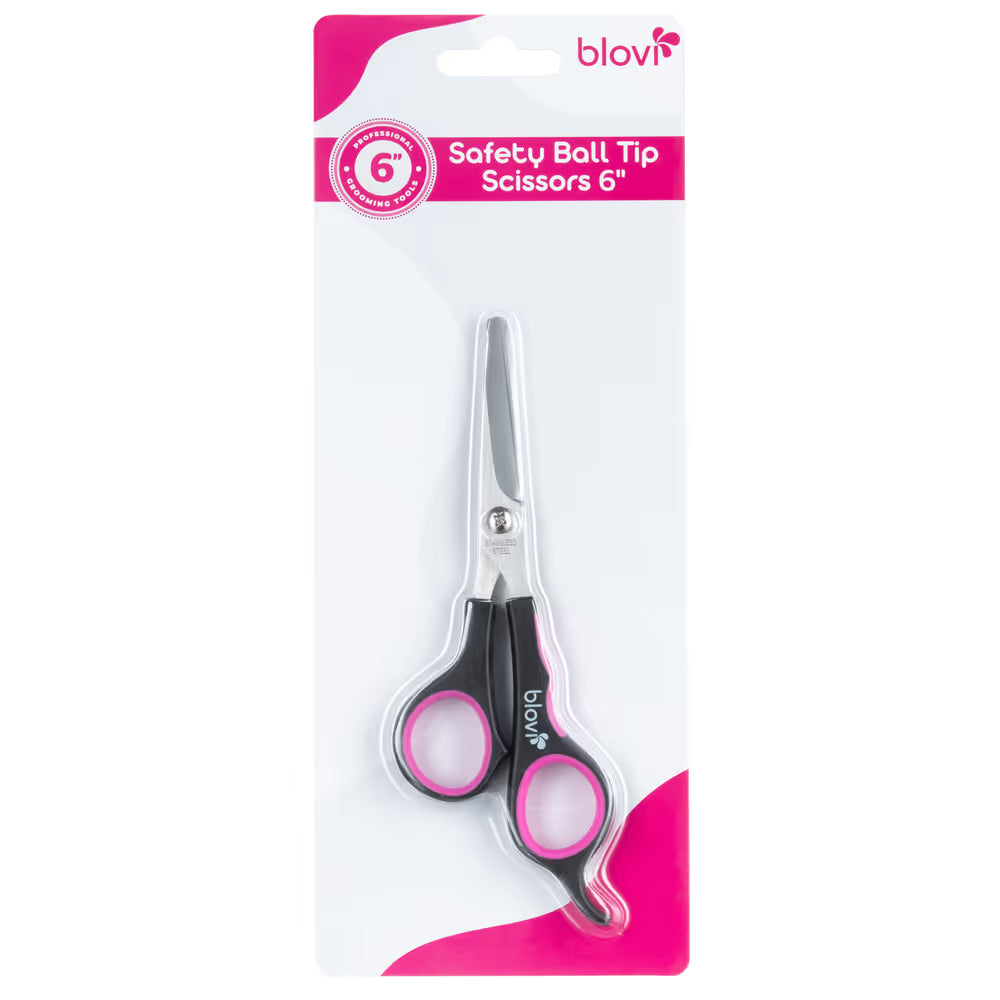 Blovi Safety Ball Tip Pet Scissors 6” - bezpieczne nożyczki do strzyżenia psa i kota, proste, z mikroszlifem Blovi