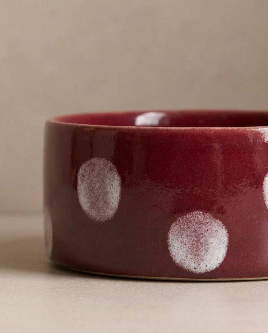 Pop Dots Stoneware Pet Bowl 16,5cm Burgundy
