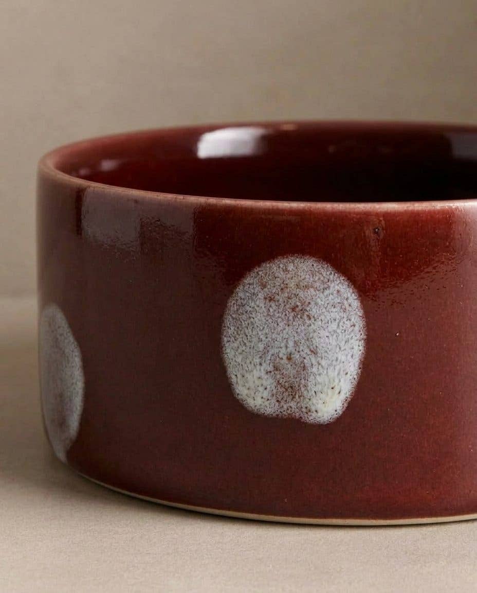 Pop Dots Stoneware Pet Bowl 14cm Burgundy