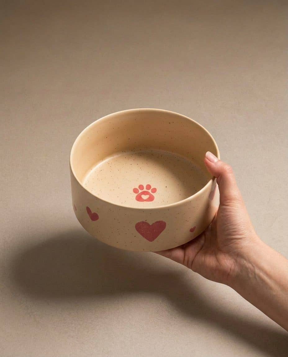 Cozy Hearts Stoneware Pet Bowl 14cm