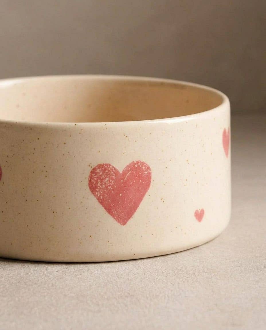 Cozy Hearts Stoneware Pet Bowl 16,5cm