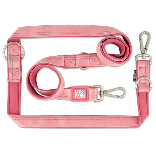 Max&Molly Multi Function Leash Matrix 2.0 Rose - przepinana smycz dla psa, odblaskowa, pastelowy różowy Max&Molly