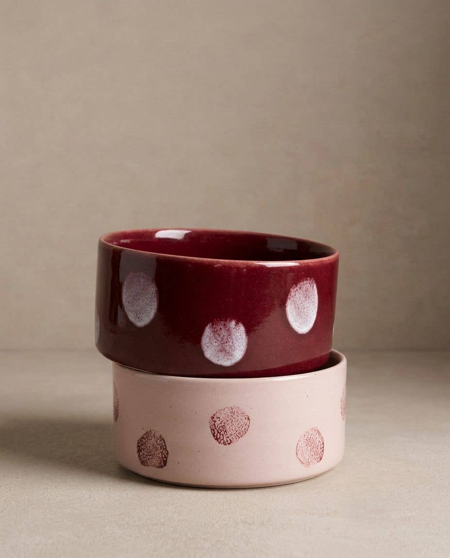 Pop Dots Stoneware Pet Bowl 16,5cm Pink