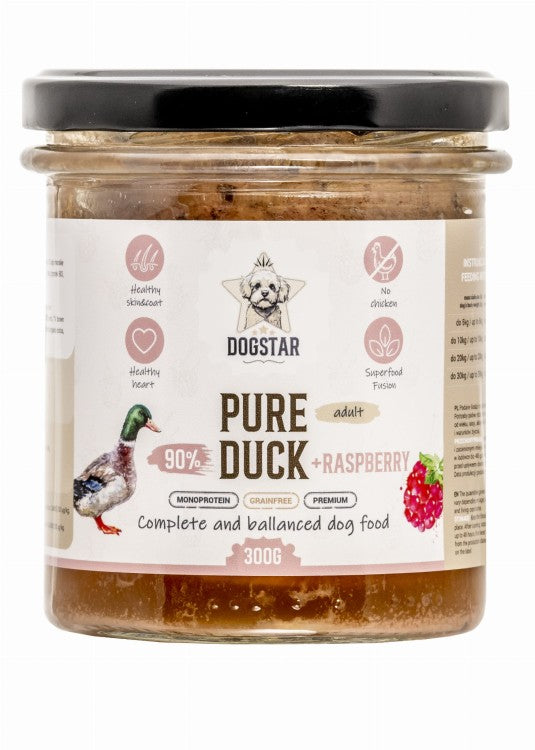 DOGSTAR – karma mokra dla psa kaczka z maliną i marchewką 90% mięsa – bogata w składniki odżywcze – 300g