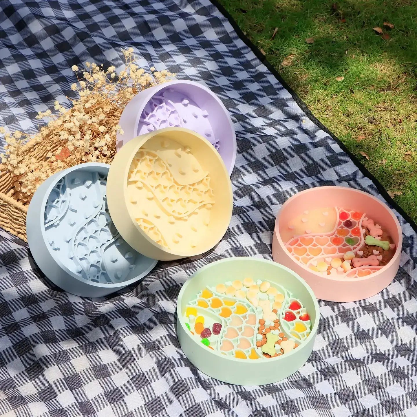 Valentine Bowl Intense, Slow Bowl Dog, Dog Bowl, Feeding Bowl: blue