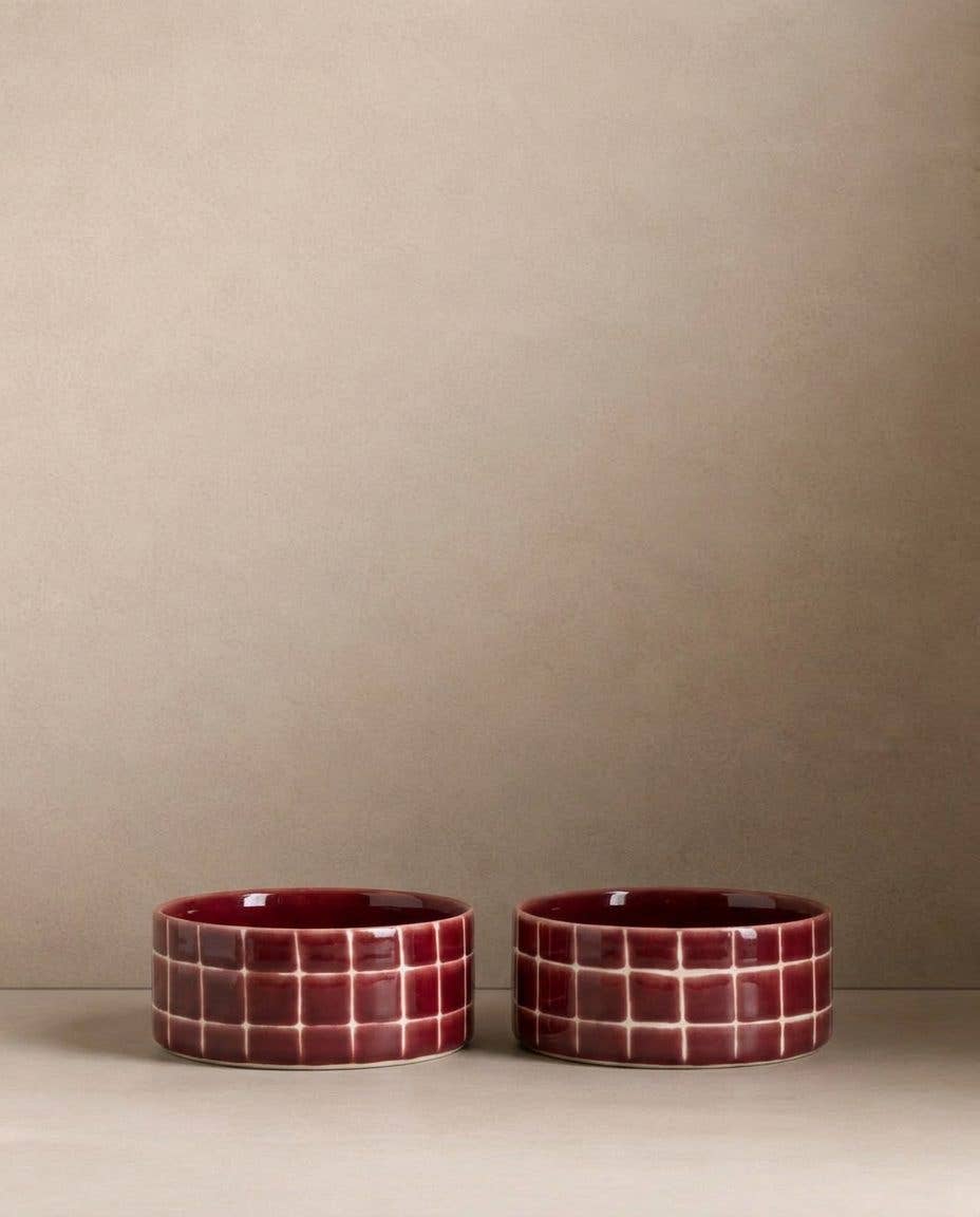 Pool Stoneware Pet Bowl 14cm Burgundy