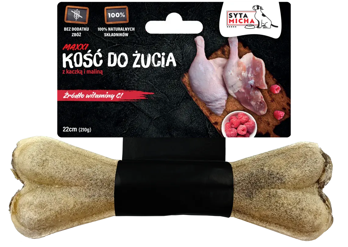 Kość do żucia dla psa z kaczką i malinami 22 cm Syta Micha