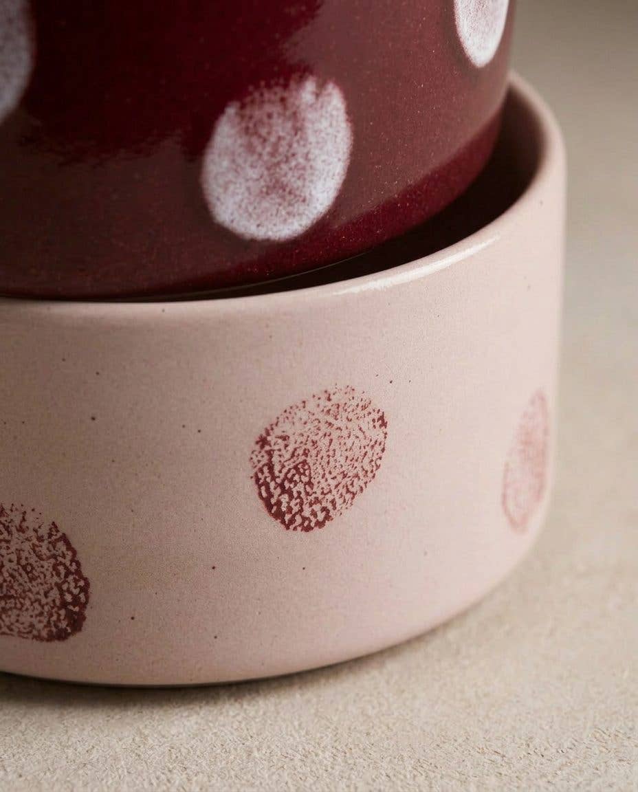 Pop Dots Stoneware Pet Bowl 14cm Pink