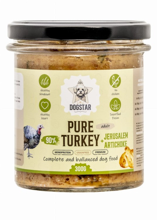 DOGSTAR – karma mokra dla psa indyk z topinamburem i jarmużem 90% mięsa – lekkostrawna – 300g