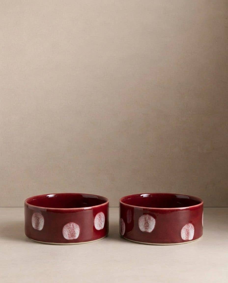 Pop Dots Stoneware Pet Bowl 14cm Burgundy