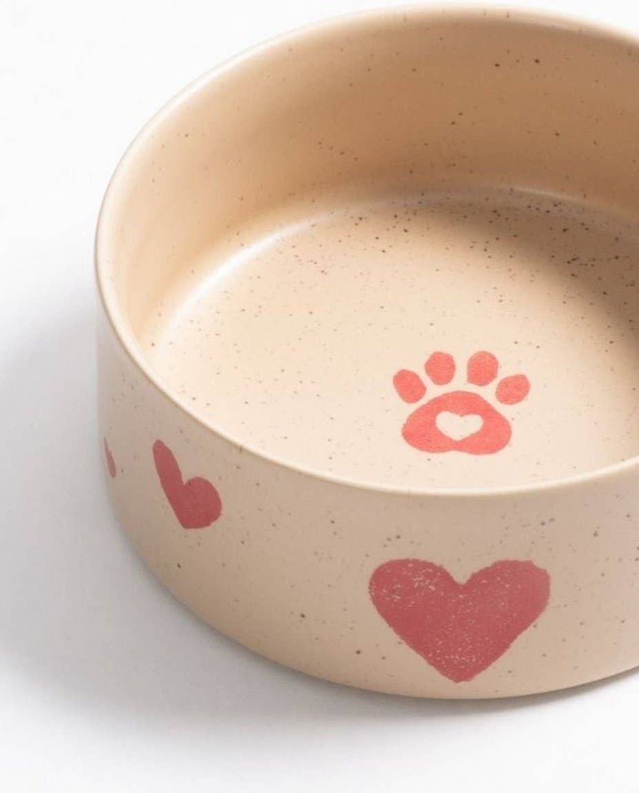 Cozy Hearts Stoneware Pet Bowl 14cm