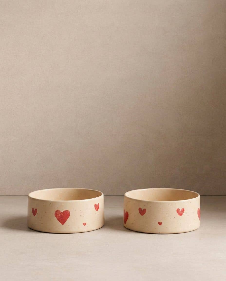 Cozy Hearts Stoneware Pet Bowl 14cm