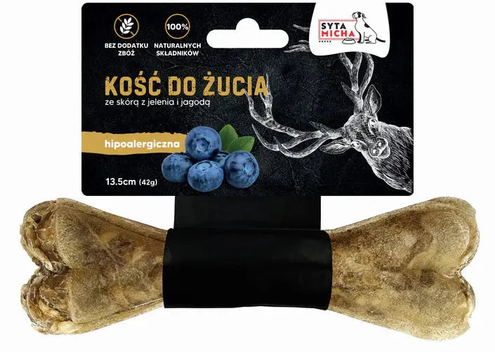Kość do żucia dla psa hipoalergiczna jeleń z jagodami 13,5cm Syta Micha