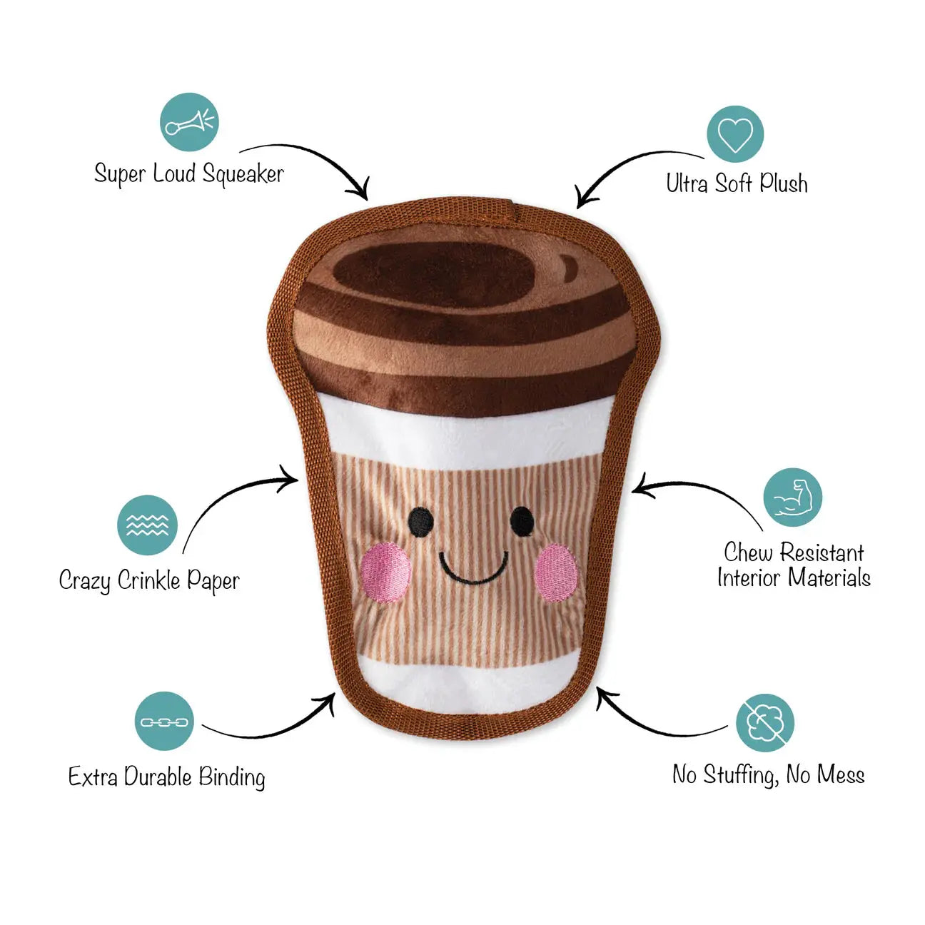 PetShop by Fringe Studio Happy Coffee Wytrzymała pluszowa zabawka dla psa, średnia Fringe