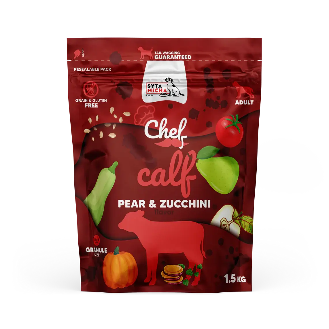 Sucha karma dla psa Cielęcina, gruszka i cukinia 1.5kg Syta Micha