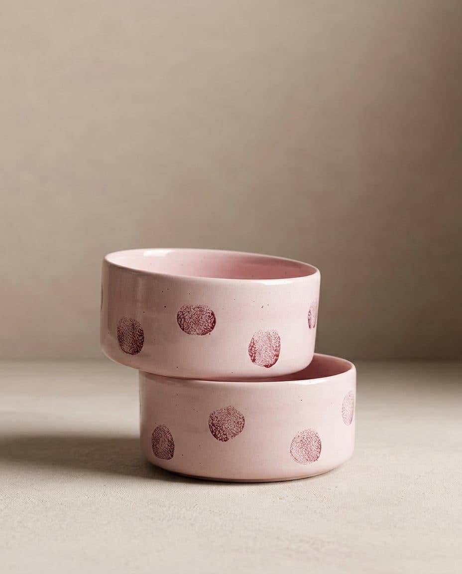 Pop Dots Stoneware Pet Bowl 14cm Pink