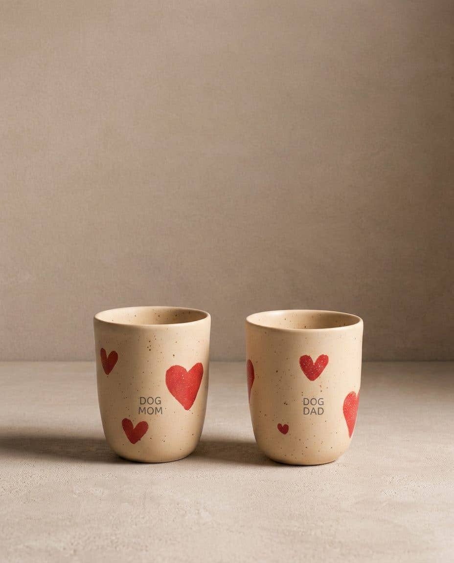 Cozy Hearts Stoneware Medium Cup 220 ml – zestaw 2 kubków Dog Mom &amp; Dog Dad