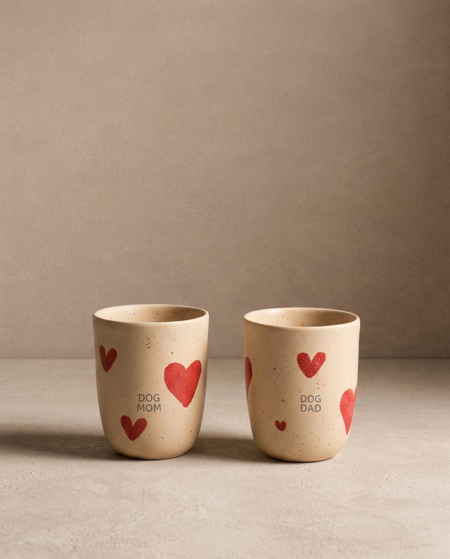Cozy Hearts Stoneware Medium Cup 220 ml – zestaw 2 kubków Dog Dad & Dog Dad