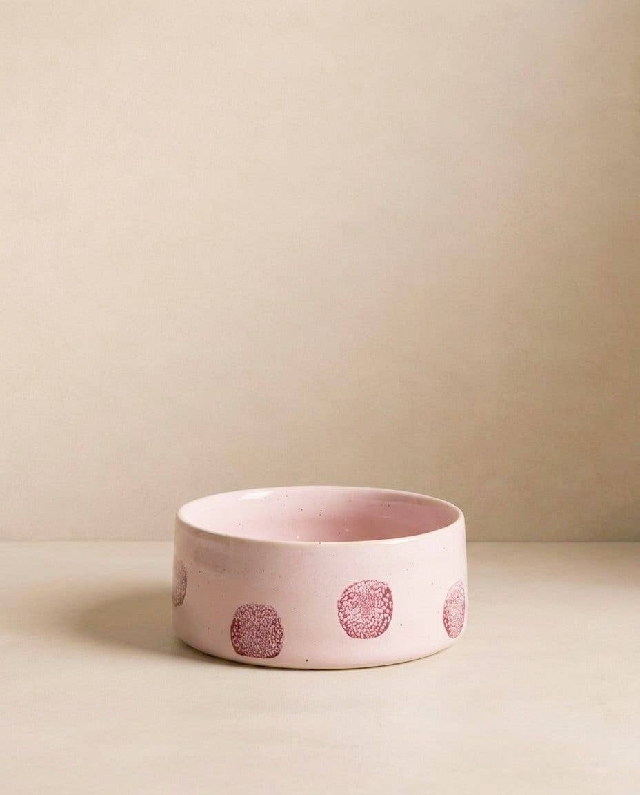 Pop Dots Stoneware Pet Bowl 14cm Pink
