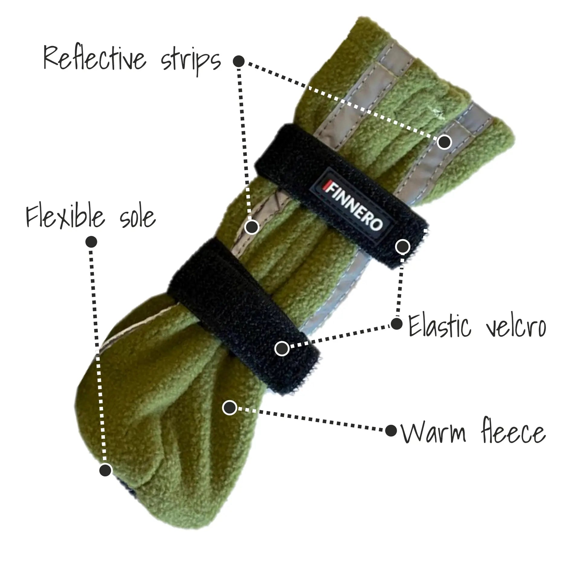 FINNERO Halla Reflective Booties For Dogs 4pcs/pac, grey, XL