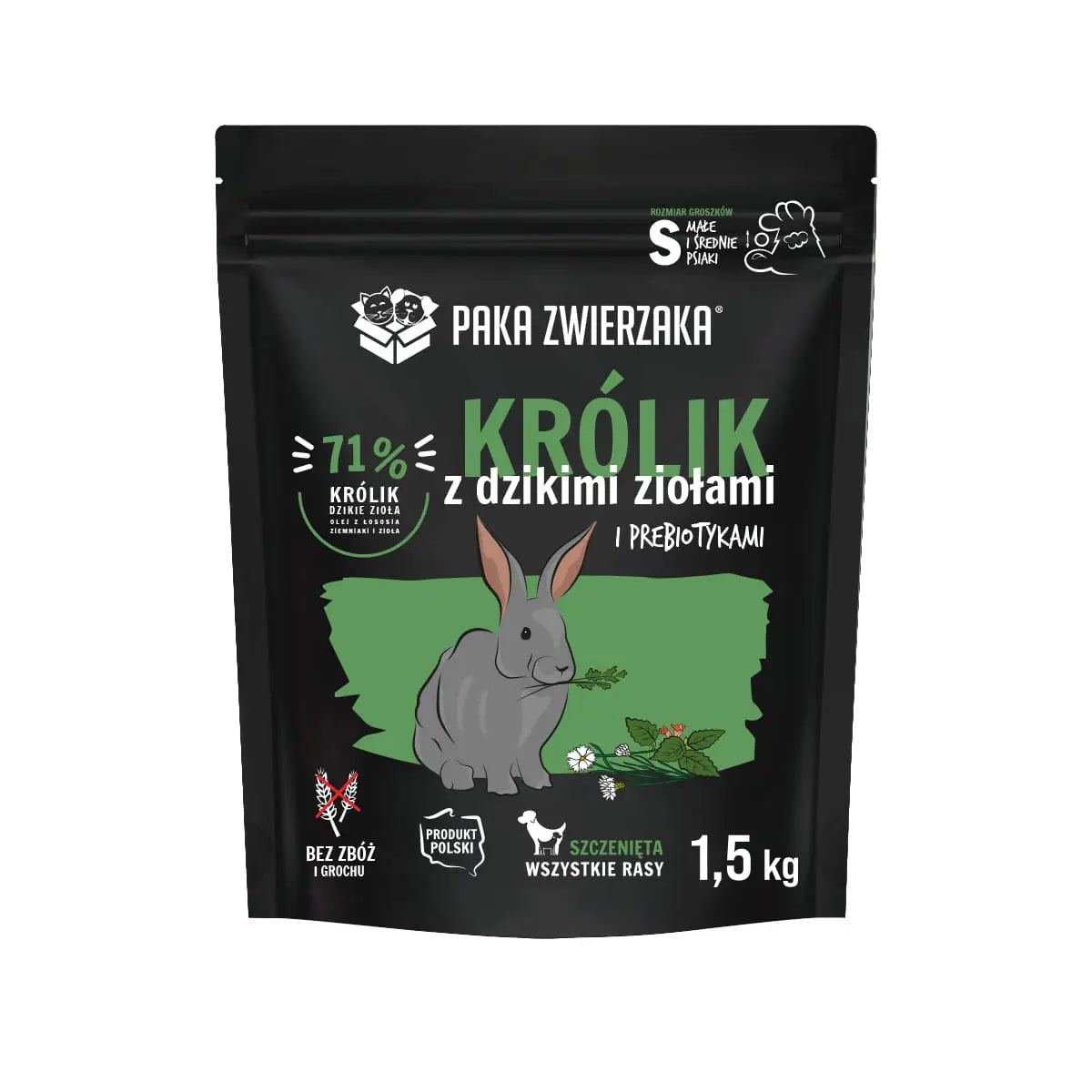 Karma sucha Królik z dzikimi ziołami PUPPY 1,5kg Paka Zwierzaka