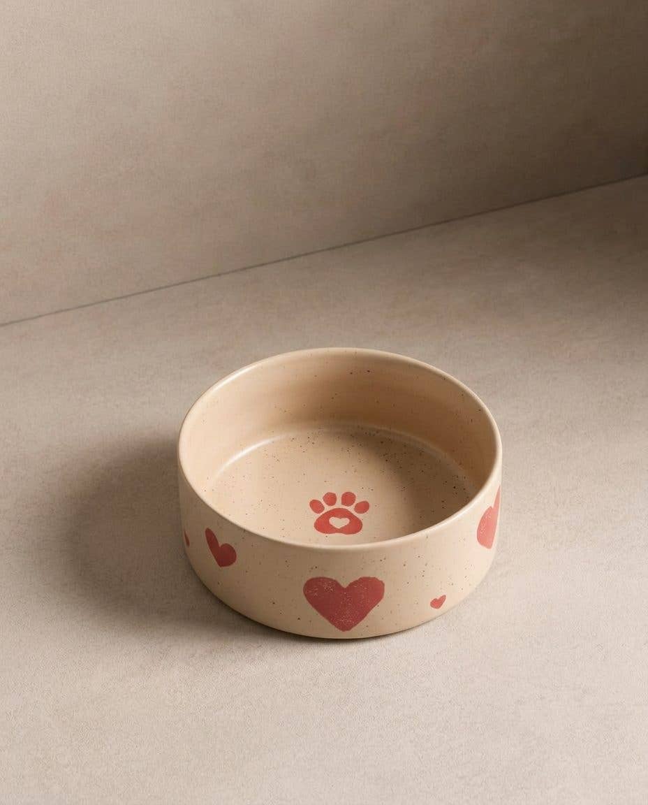 Cozy Hearts Stoneware Pet Bowl 14cm