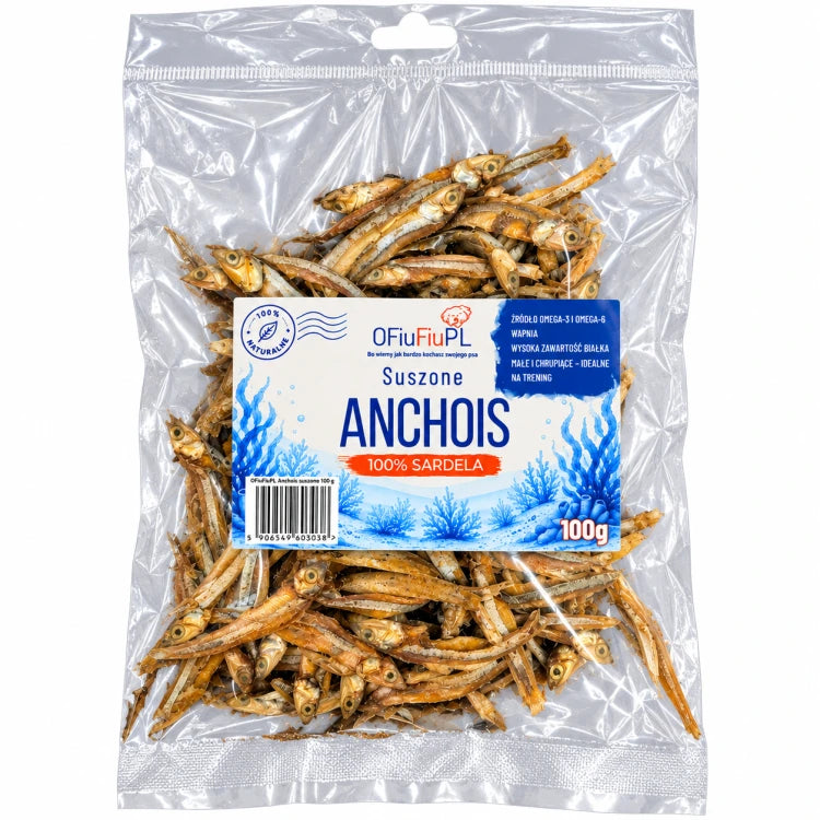 Suszone ANCHOIS dla psa naturalny rybny przysmak 100g