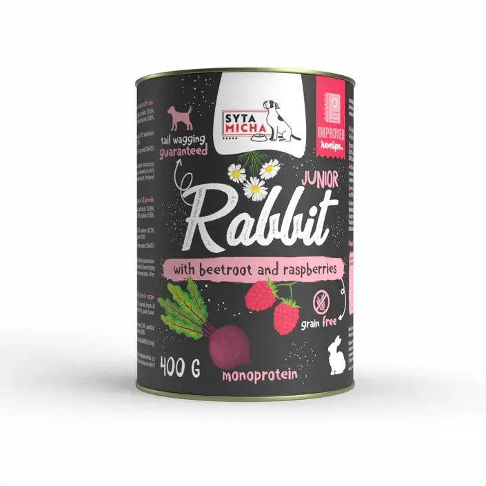 Karma mokra dla szczeniąt królik z burakiem i malinami 400g Syta Micha
