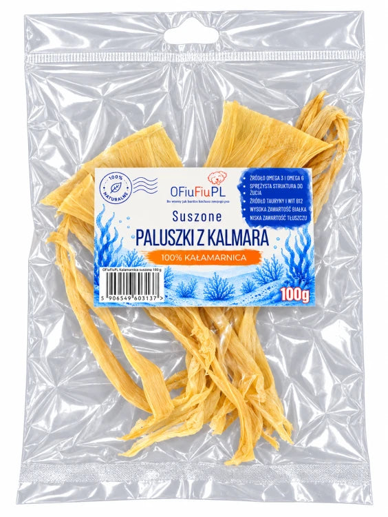 Suszone PALUSZKI z KALMARA dla psa naturalny przysmak 100g