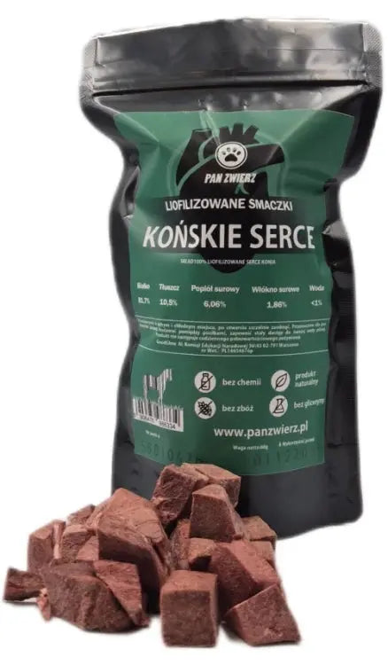 Liofilizowane smaczki z końskich serc 70 g.