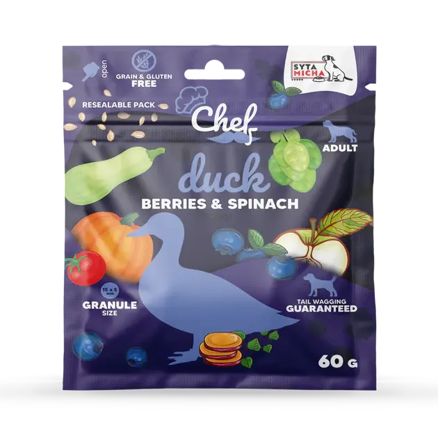 SYTA MICHA Chef Kaczka, jagody i szpinak - sucha karma dla psa - 60 g Syta Micha