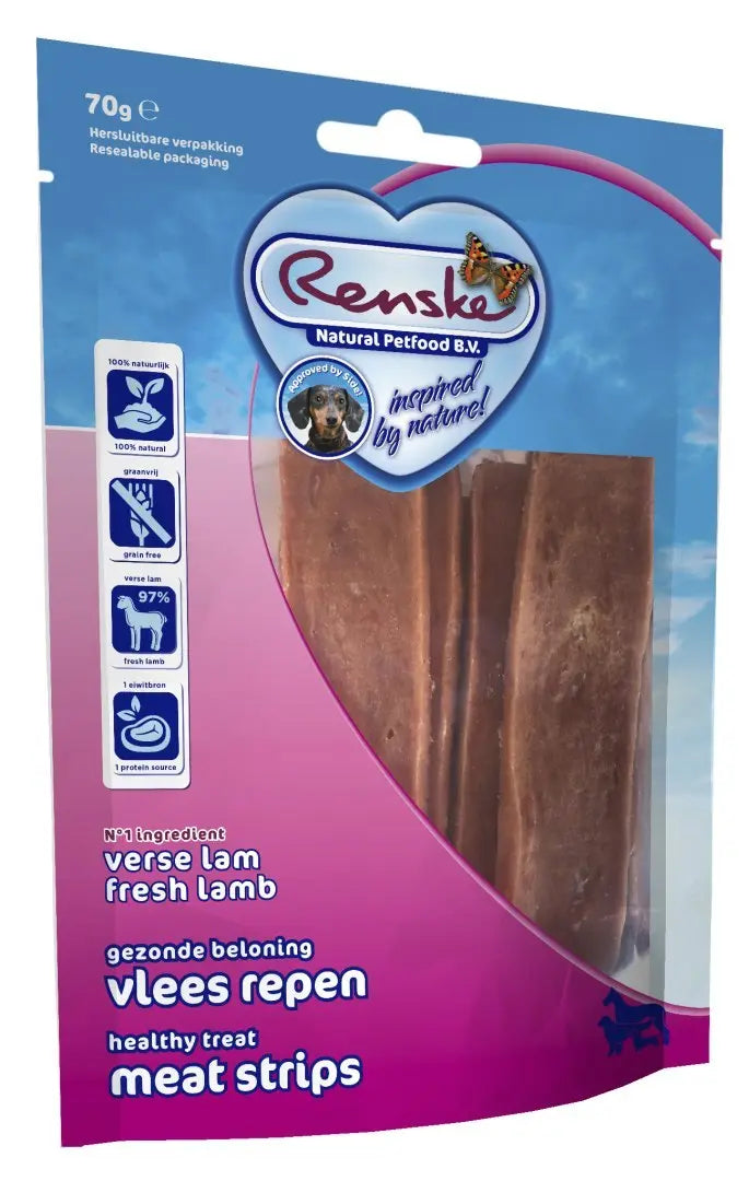 Renske healthy meat strips Lamb - suszone płaty mięsa jagnięcego (70 g) Renske