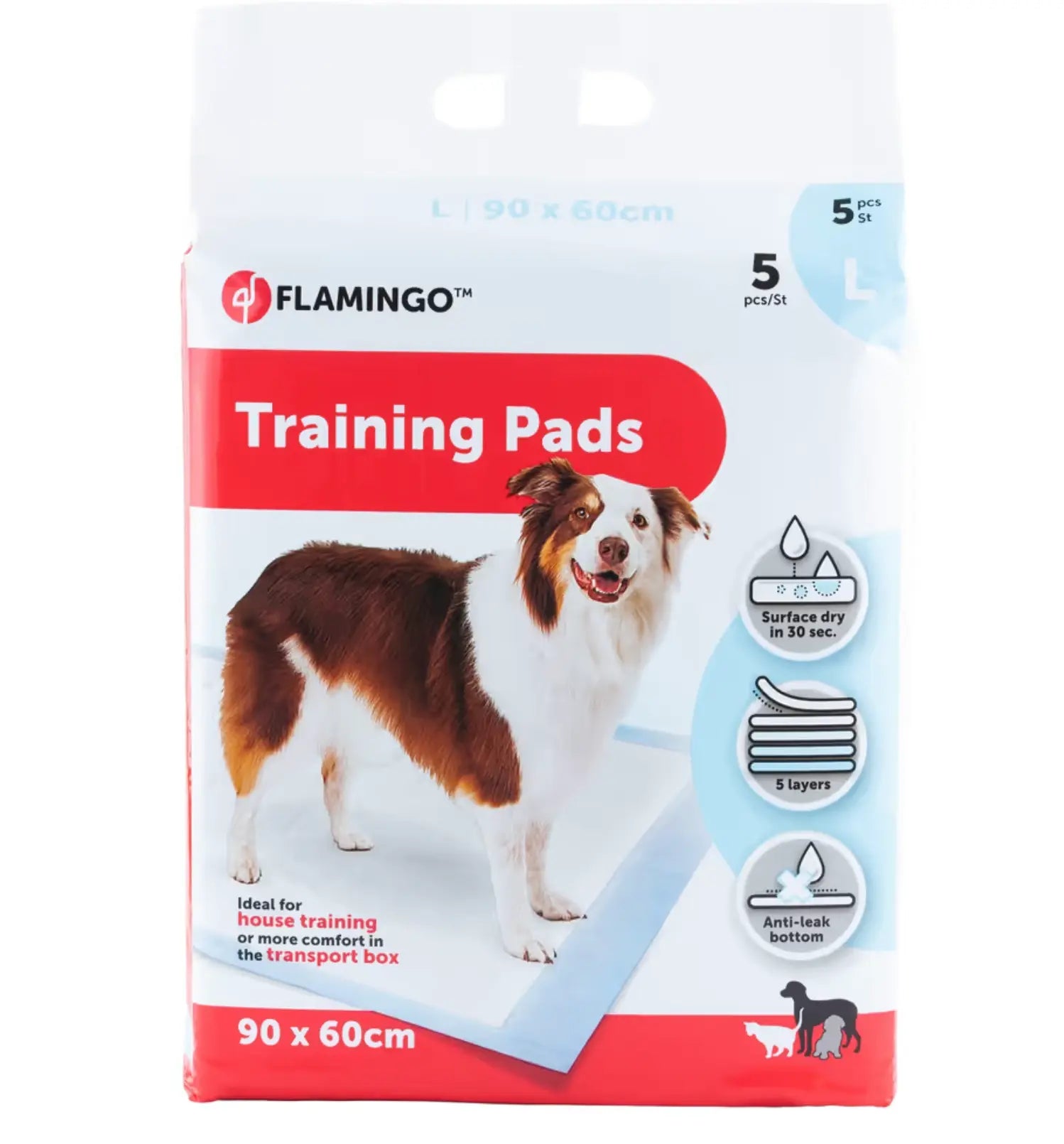 Flamingo Training Pads L (90x60cm) - podkłady dla psa do nauki czystości, 5-warstwowe Flamingo