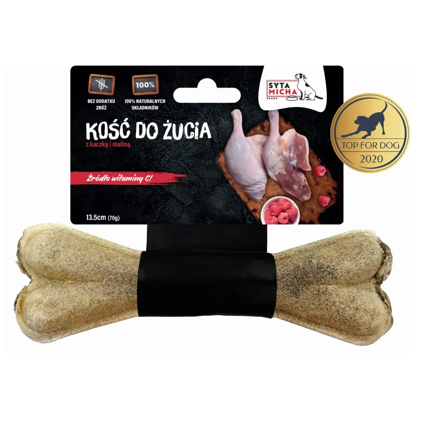 Kość do żucia dla psa z kaczką i malinami 13.5 cm