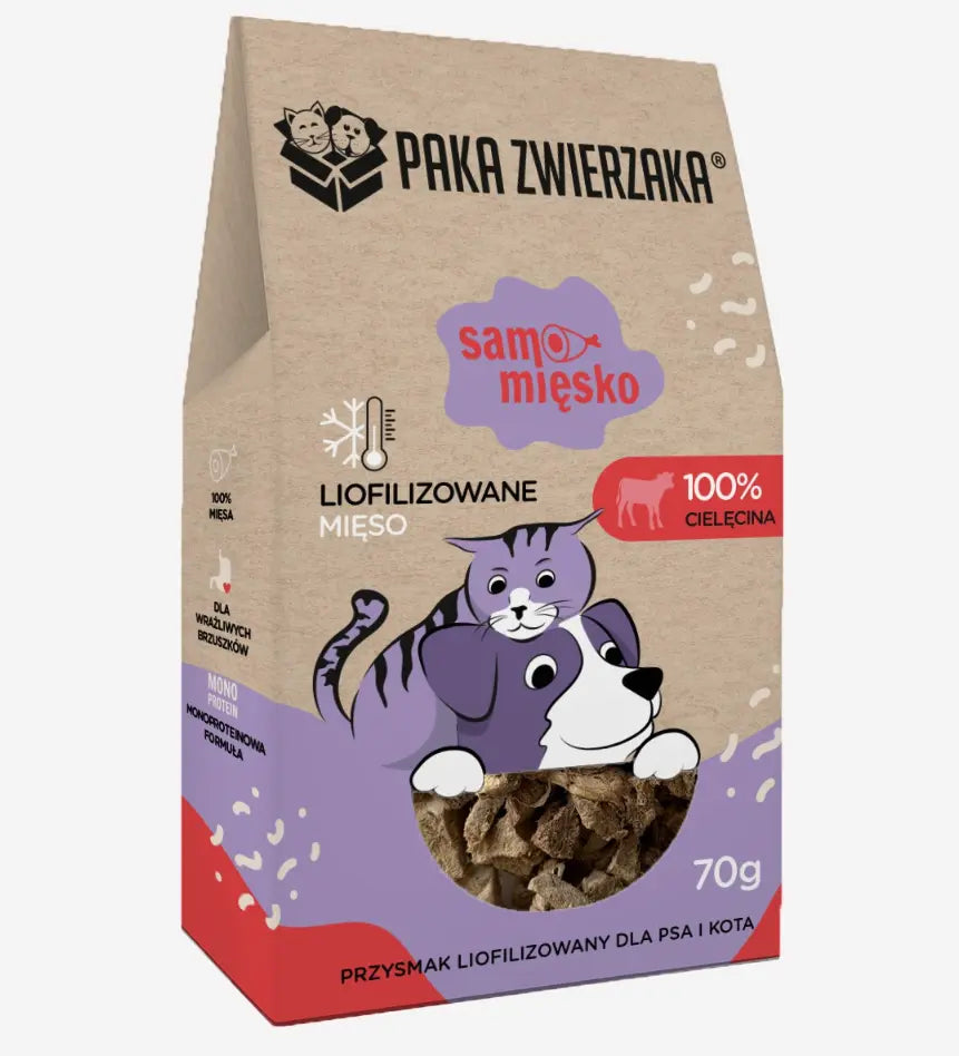 Przysmak dla psa i kota liofilizowany PAKA ZWIERZAKA Samo Mięsko cielęcina 70g