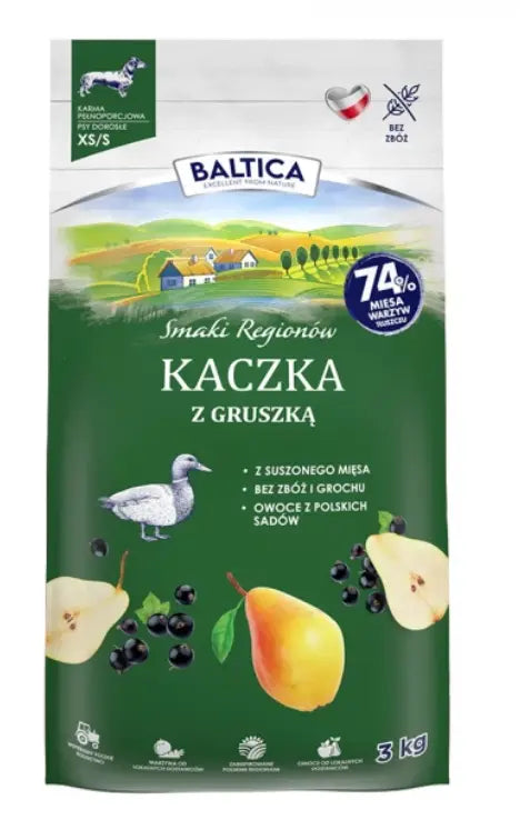 BALTICA Smaki regionów Kaczka z gruszką XS /­ S - sucha karma dla psa - 3kg