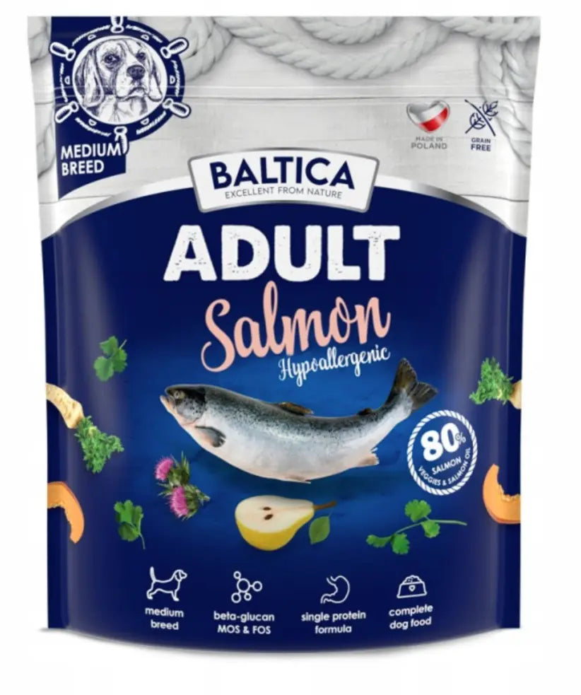 BALTICA ADULT SALMON 1KG ŚREDNIE RASY M ŁOSOŚ ATLANTYCKI HIPOALERICZNA
