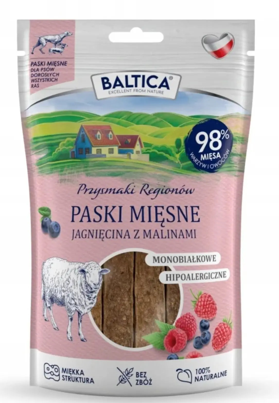 BALTICA PRZYSMAKI REGIONÓW PASKI MIĘSNE JAGNIĘCINA Z MALINAMI 90g