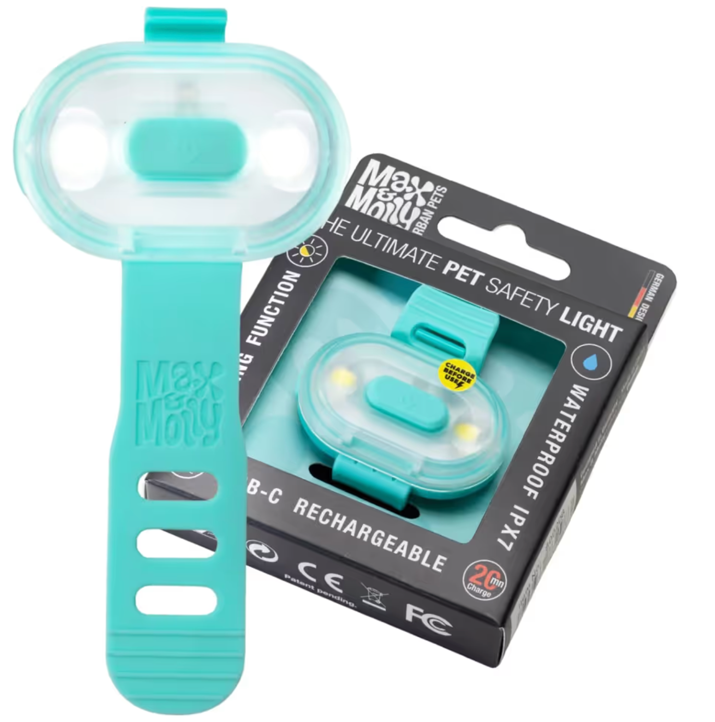 Max&Molly Matrix 2.0 Ultra LED - lampka dla psa, pastelowa kolorystyka - Turkusowy