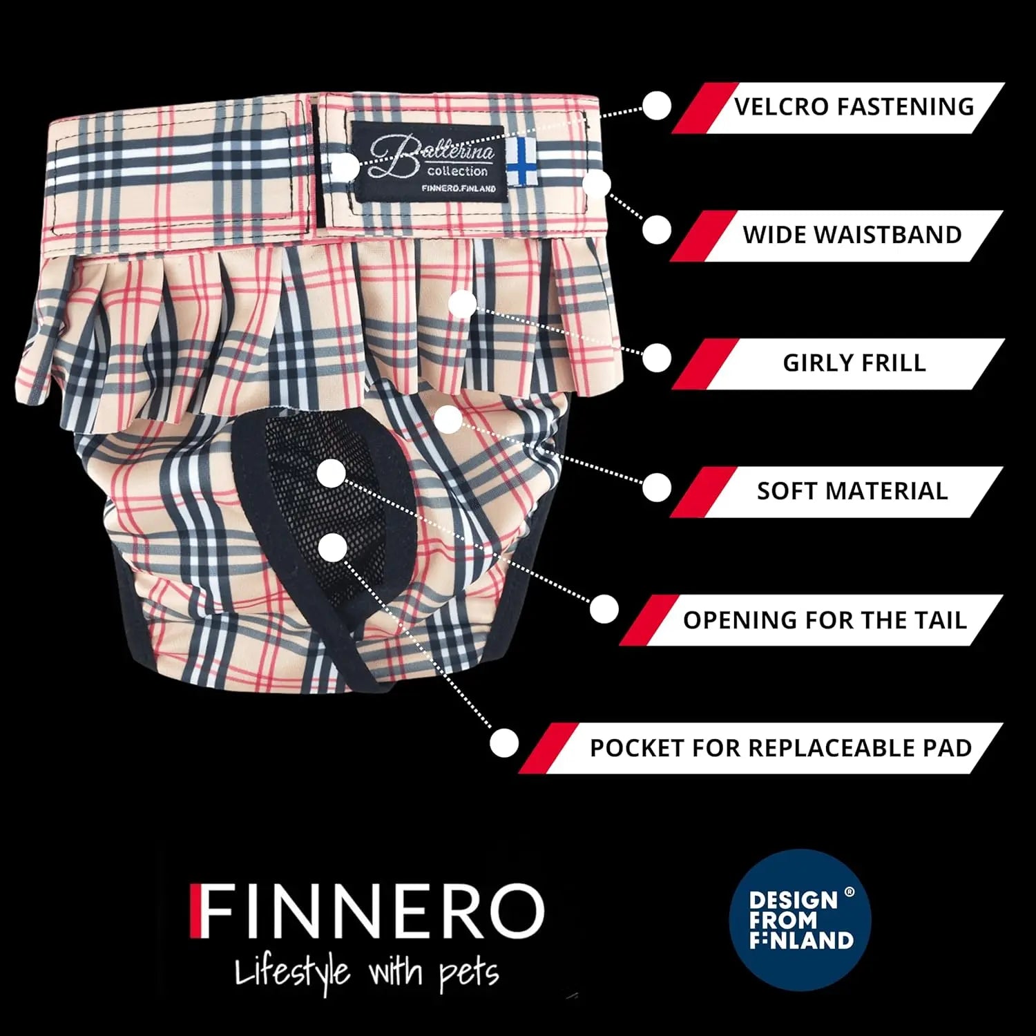 FINNERO Ballerina Dog Hygiene Pants  - Washable, black M