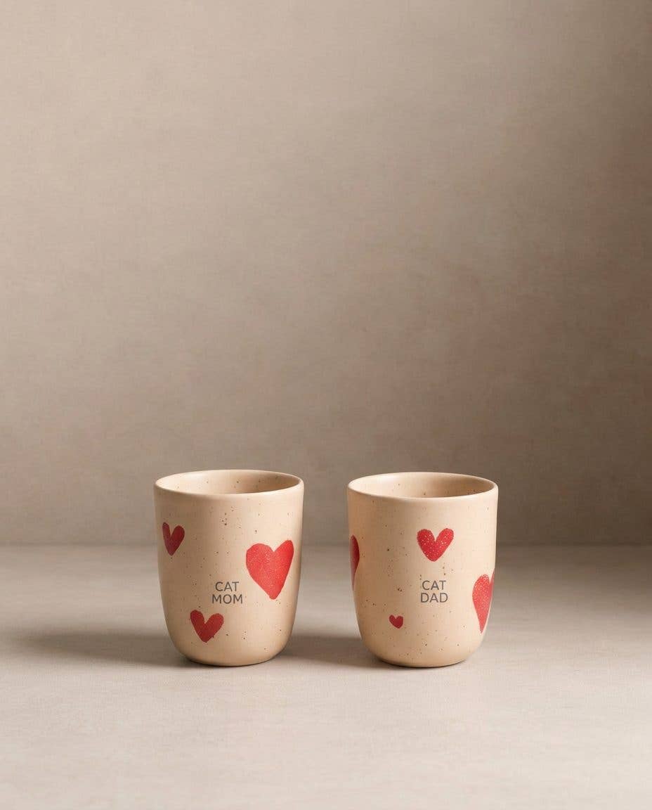 Cozy Hearts Stoneware Medium Cup 220 ml – zestaw 2 kubków Dog Mom &amp; Dog Dad