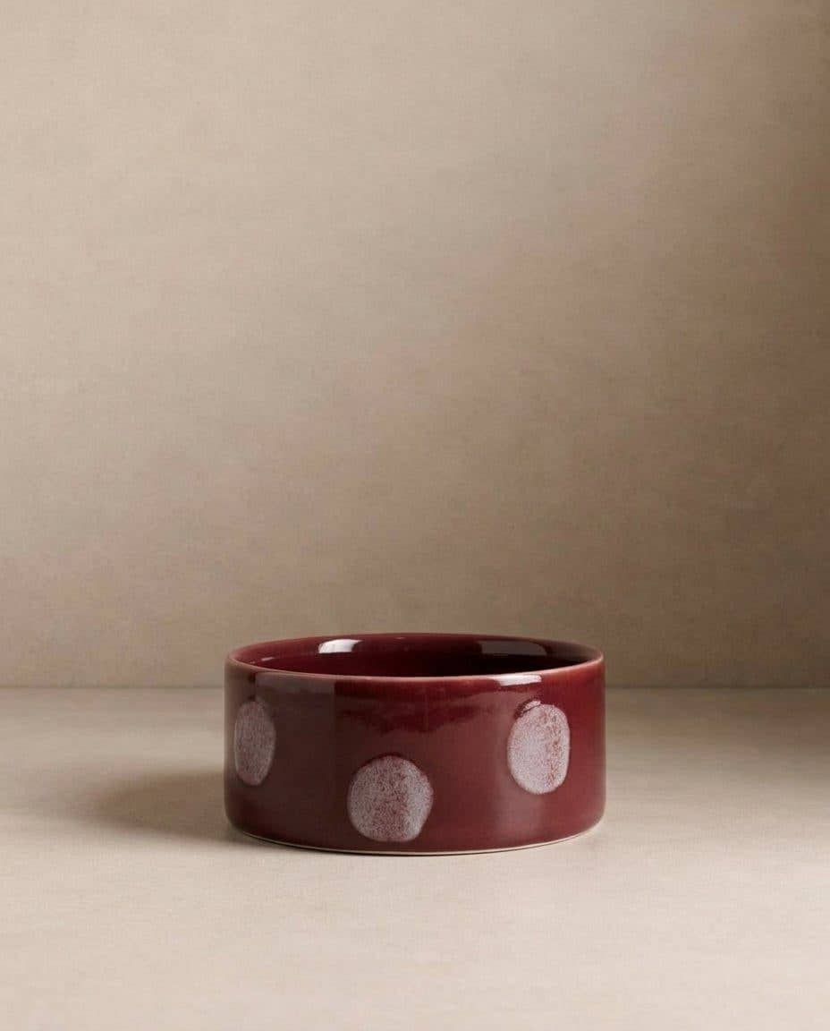 Pop Dots Stoneware Pet Bowl 16,5cm Burgundy