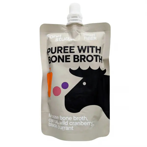 Food Studio Chefs PUREE dla psów z bulionem kostnym z ŁOSIA z marchewką, dziką żurawiną i czarną porzeczką 150ml Food Studio