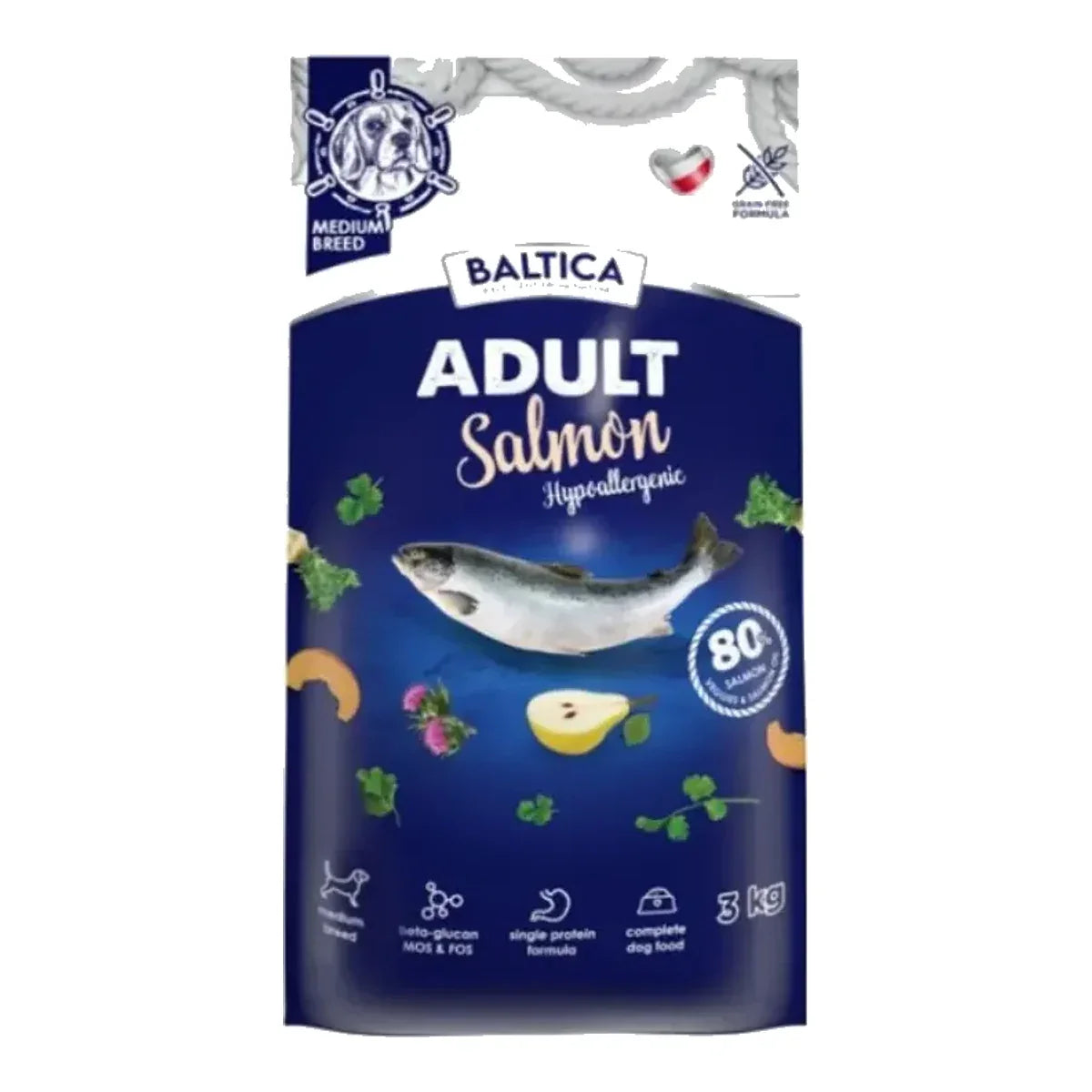 BALTICA Excellent Hypoallergenic Adult Średnie rasy Mono Łosoś - sucha karma dla psa - 3kg – packshot produktu na białym tle